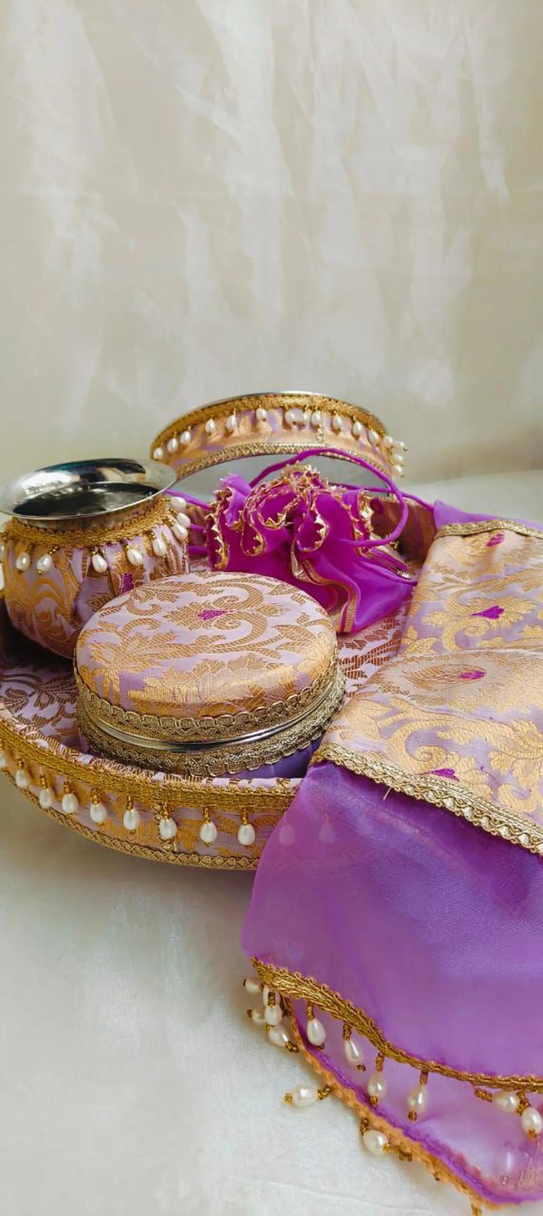 Fabric Karwa Thali Set 12 Inch Frill 1