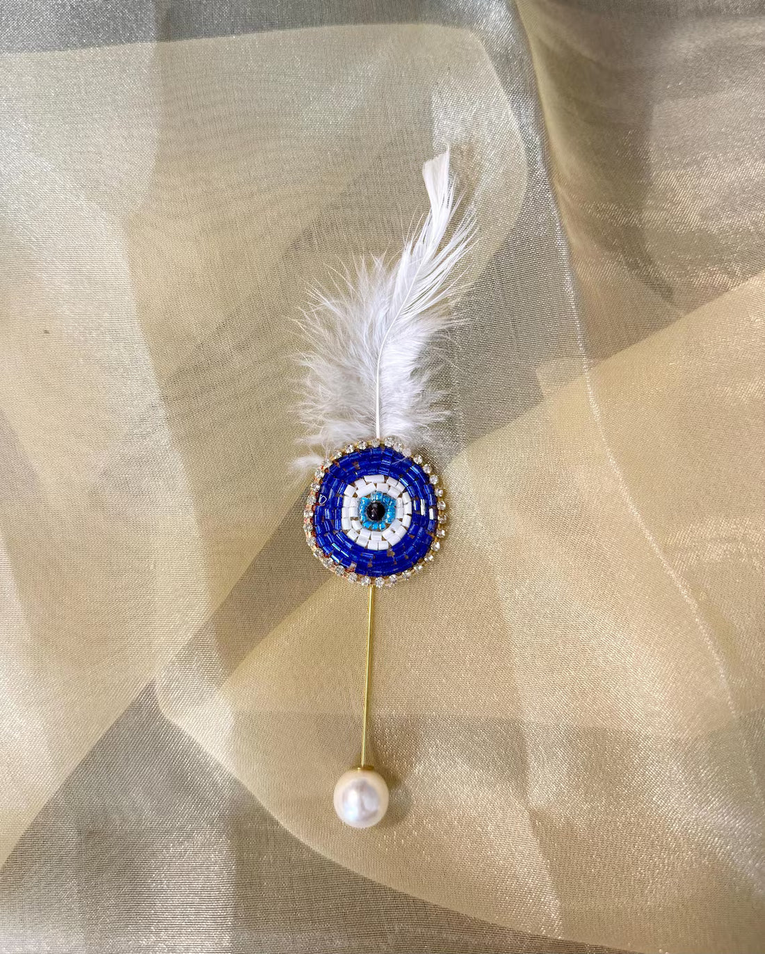 Stone Evil Eye Brooch Pins with Pearl 6 Inch 1