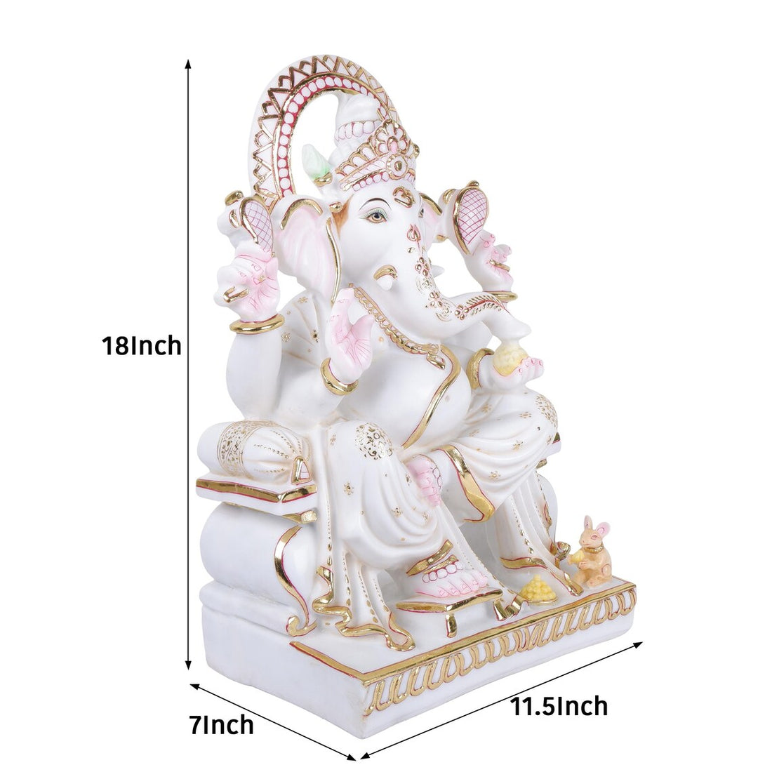 Ganesha Statue 18inch, Pure Makrana Cultured Marble
