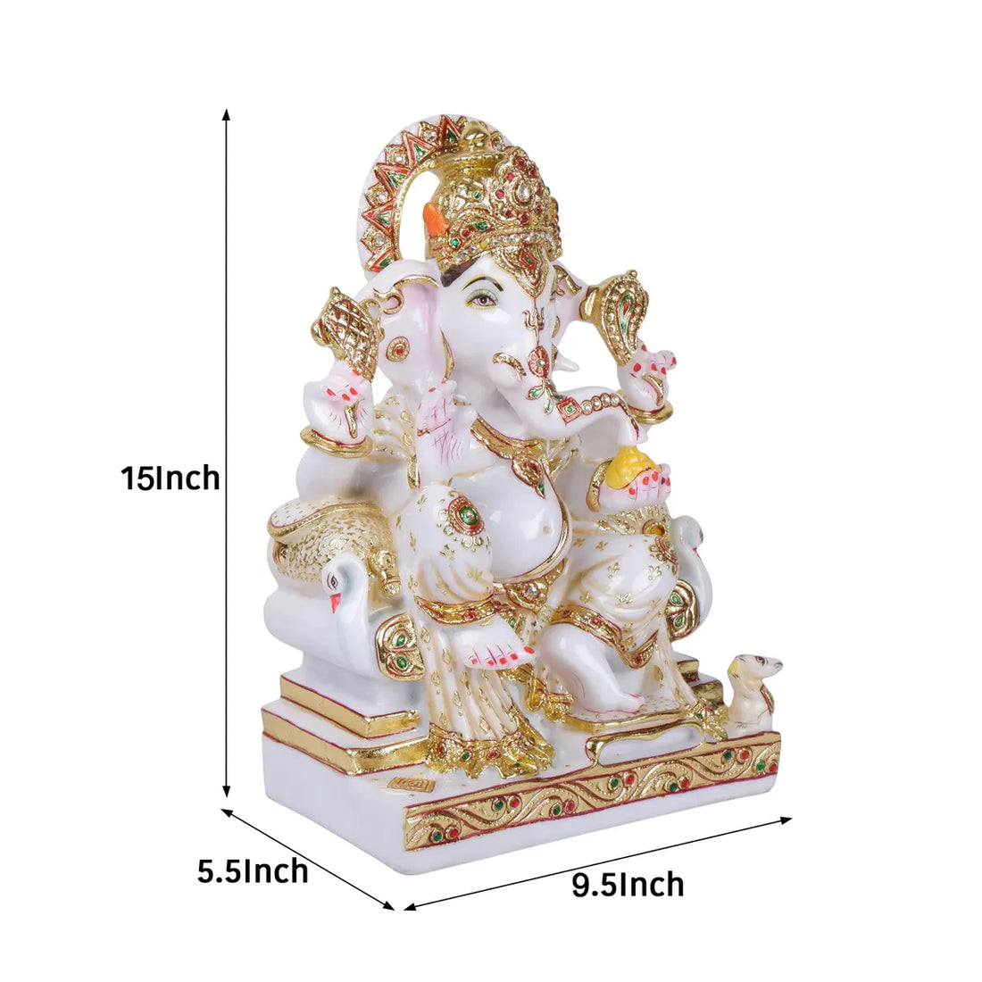 Ganesha Statue 15 Inch Pure Makrana Cultured Marble