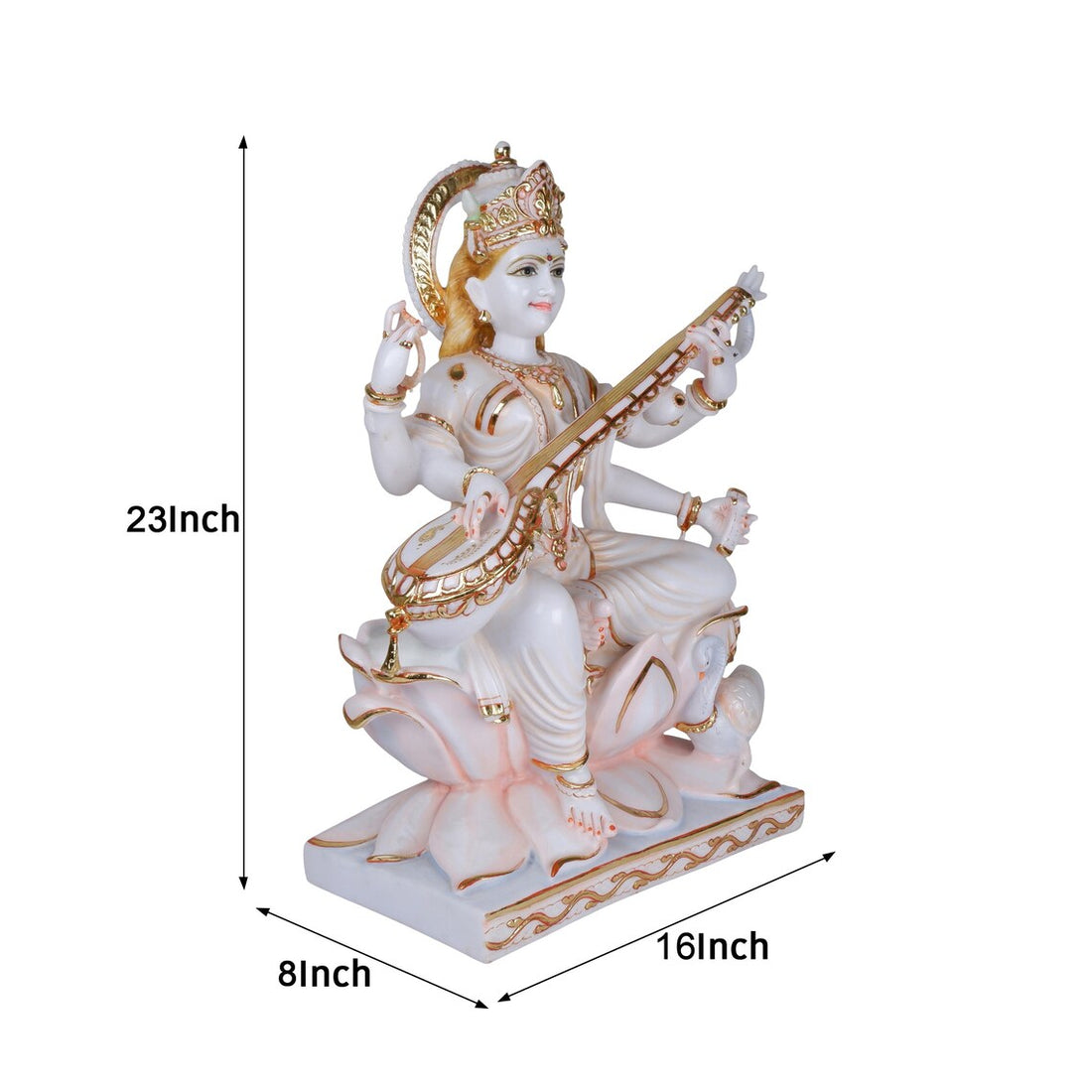 Maa Saraswati Pure Makrana Cultured Marble Statue 23"